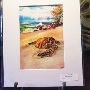 Honu on the Beach - W/C Print-Matted to 8x10